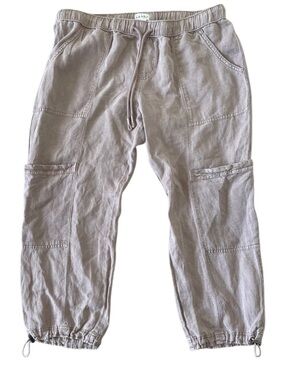 Nicole Miller Linen/Lyocell Mauve Crop Cargo Drawstring Jogger Pants Size XL